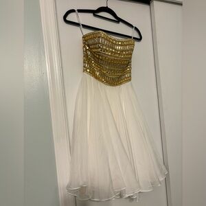 Sherri Hill Gold beaded strapless mini dress